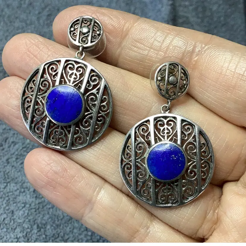 Boma Sterling Silver And Lapis Lazuli Post Earrings 1.5”