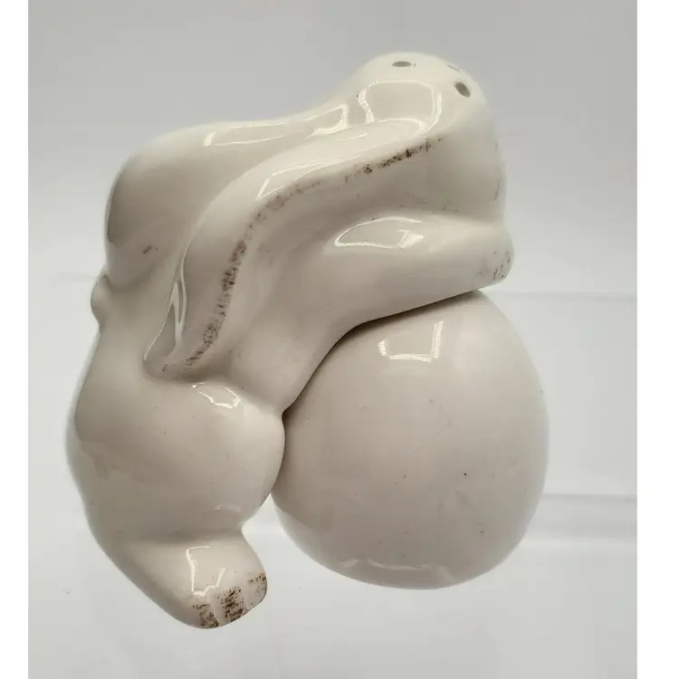 Vintage Ceramic Bunny Hugging Easter Egg Salt & Pepper Shakers