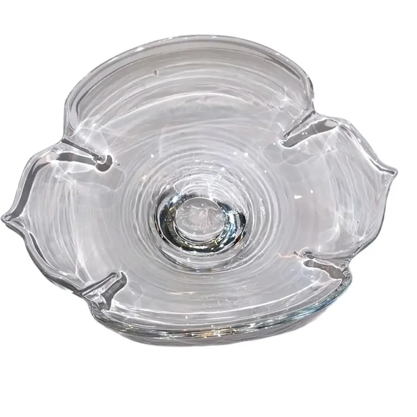 Vintage Signed Steuben Glass Quatrefoil Console Bowl Crystal Etched Signed Steuben