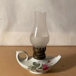 Miniature Oil Lamp With Rose Design