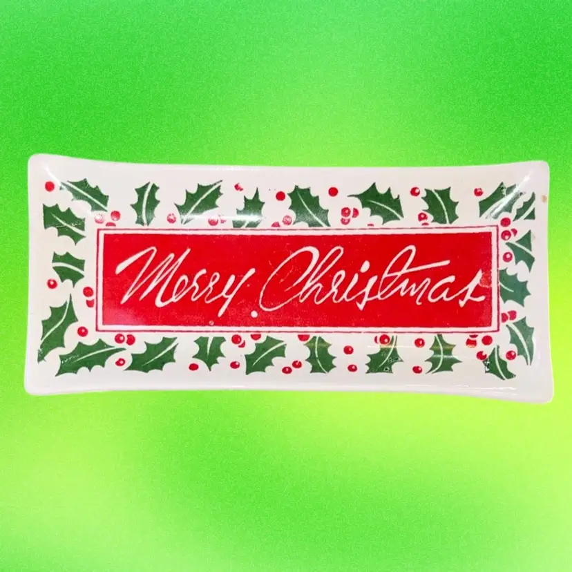 Vintage Commodore Ceramic Merry Christmas Trinket Candy Tray
