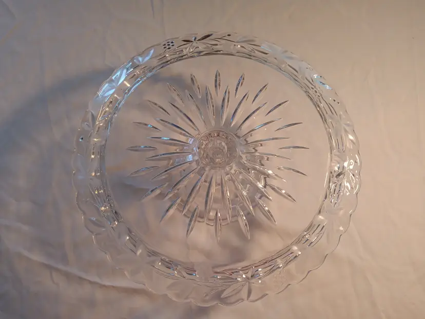 Vintage Pressed Glass Cake Plate with Dome Cover 12” Floral Starburst
