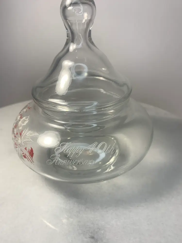 40th Anniversary Apothecary Lidded Candy Trinket Dish Unmarked