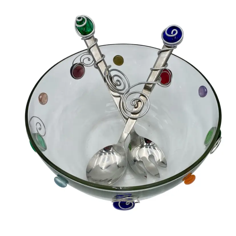 Decorative Salad Bowl and matching Salad Fork and Salad Spoon by We're Wired (Jewelry For Your Table)