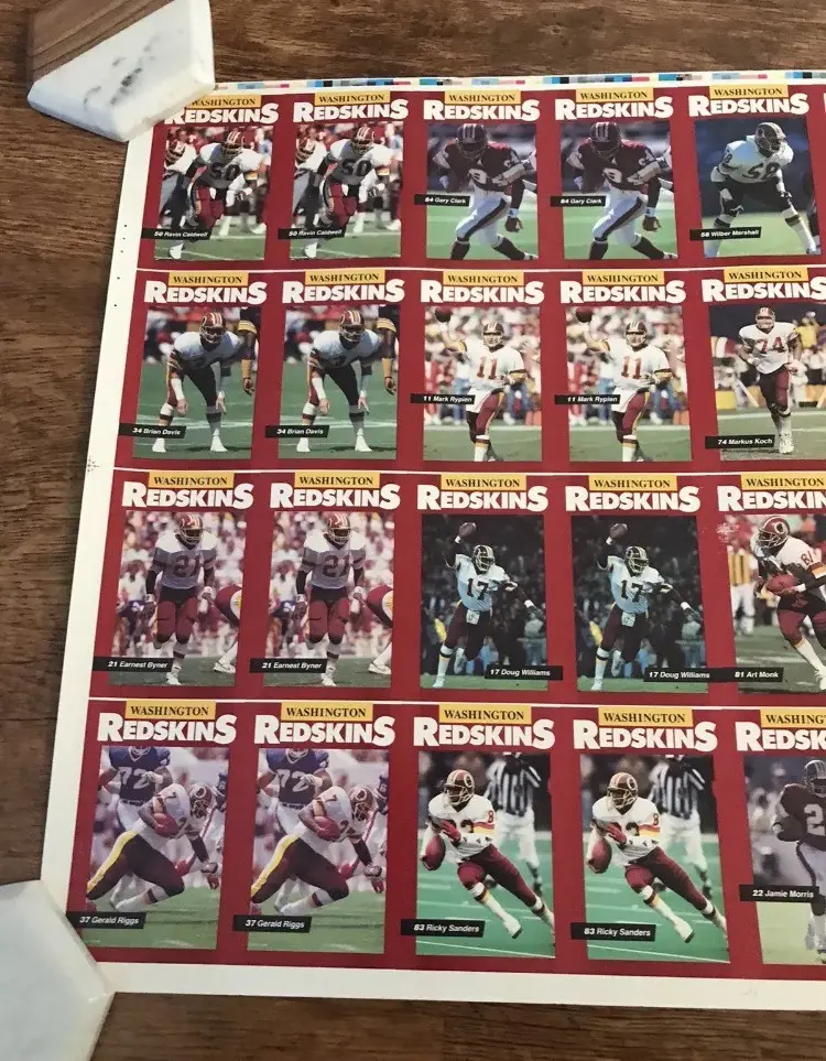 1990 Mobil Washington Redskins Uncut Card Sheet Football Rypien, Clark, Williams.