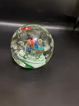 Vintage Large Butterfly On A Flower Controlled Bubbles Paperweight