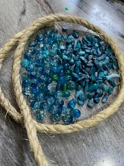 Dyed Coral & Blue Crackle Glass Bead Mix