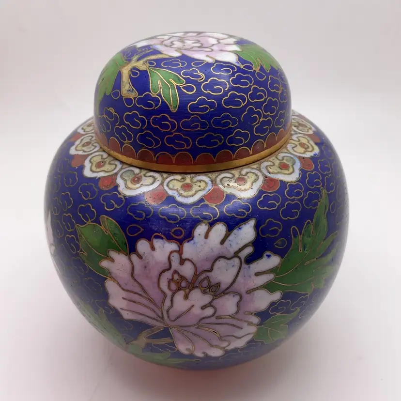 VTG Cloisonne Ginger Jar 4” Flowers Floral
