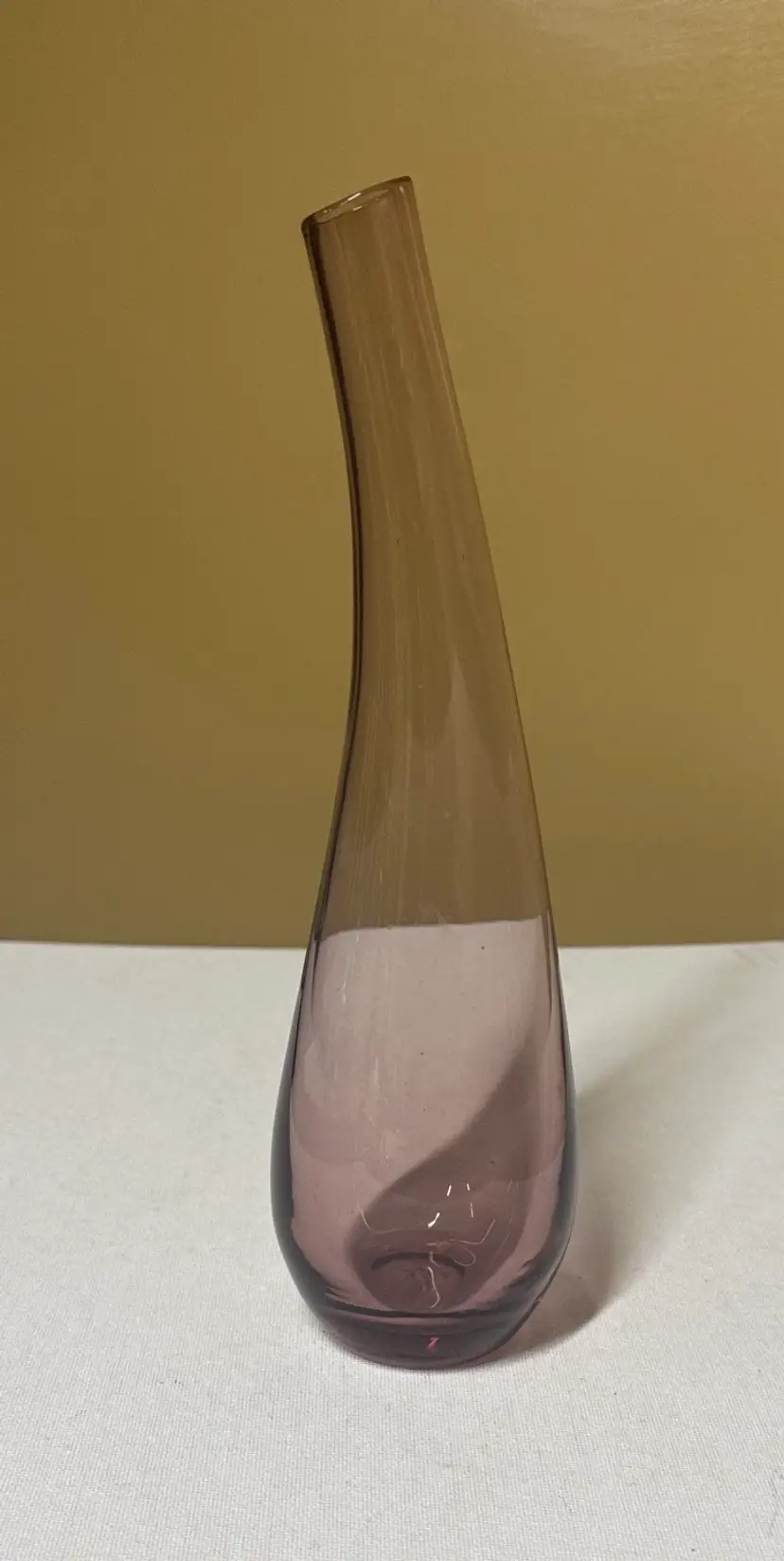 Purple Bent Glass Vase hand blown 9.75 inch tall Glows with black light MCM Vase