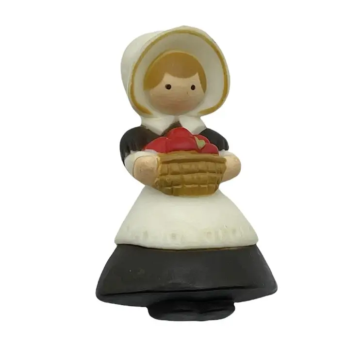 HALLMARK THANKSGIVING BROOCH Pin PILGRIM GIRL Basket Apples Holiday VINTAGE Jewelry