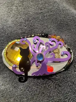 Liztech Halloween Cat on Tree Brooch Pin Signed Mixed Metal Layered 2013 RARE