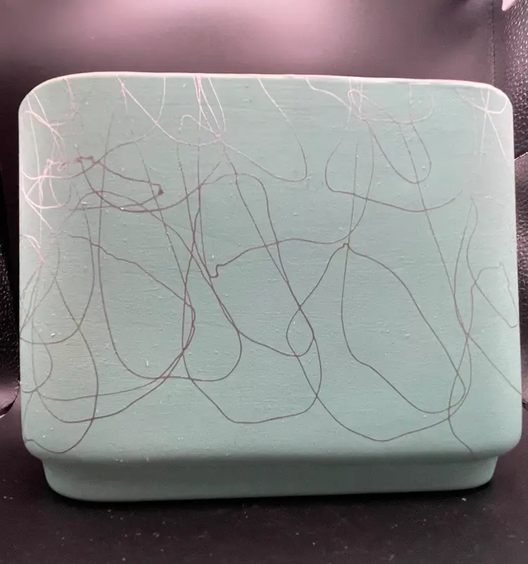 Mid-Century Atomic Turquoise Shawnee Pottery Spaghetti Motif Planter Vase