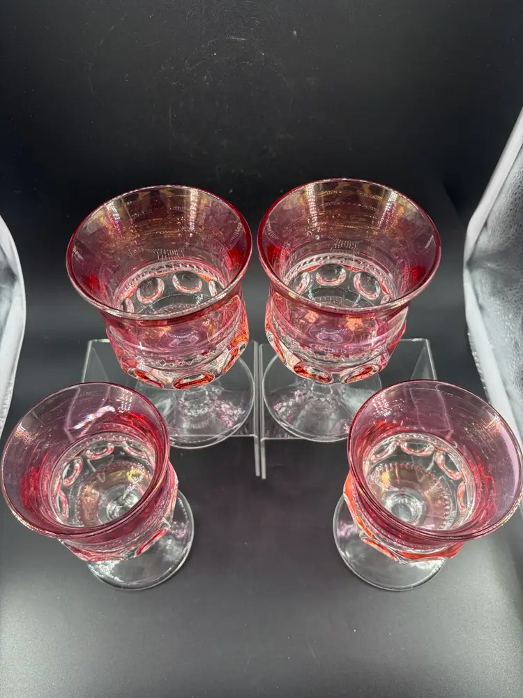 SET OF 4 TIFFIN-FRANCISCAN KING'S CROWN CRANBERY FLASHED STEMMED GLASSES