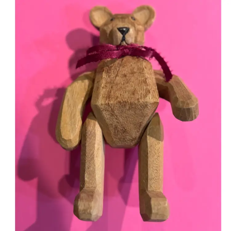 Vintage Hand Carved Wooden Jointed Teddy Bear