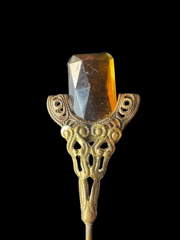 Art Nouveau Hat Pin, Amber-Colored