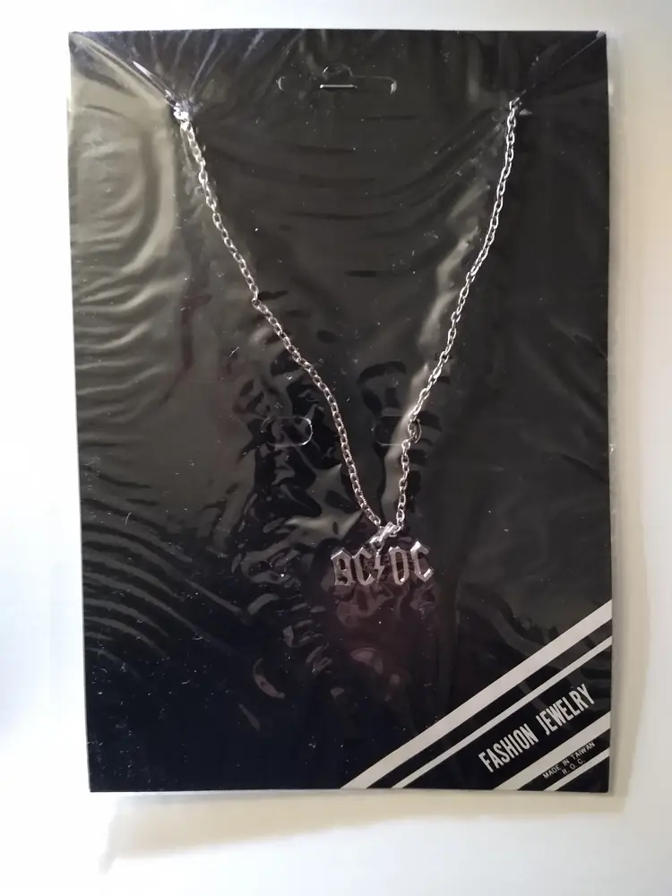 AC/DC Logo Necklace Silver Tone Fashion Jewelry Made in Taiwan Rock Band