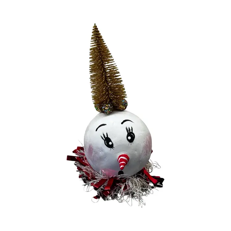 Made By Me Christmas Kitschy Snow Lady Bottle Brush Head Holiday Tabletop decor