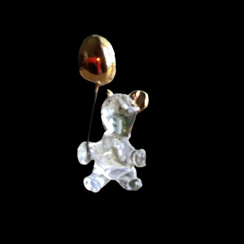 Vintage Blown Art Glass Teddy Bear With Gold Tone Balloon And Ears