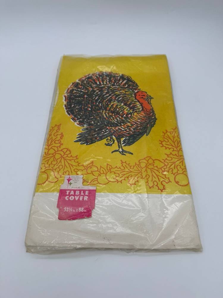 Vintage Thanksgiving Turkey Paper Table Cover Tuttle Press 63.75” X 88” USA