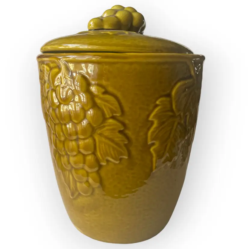 Cookie Jar Canister Olive Green Grape Motif Maddux of California Pottery Vintage