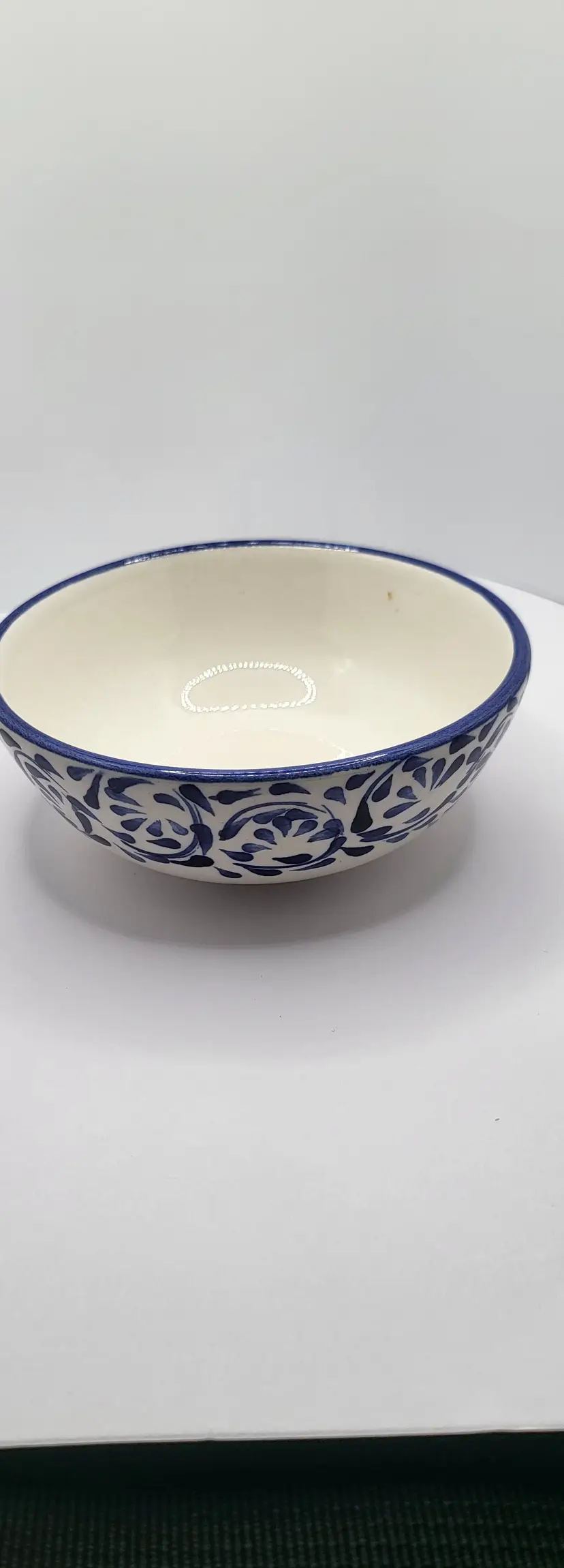 Vintage Puebla Blue and White Ceramic Bowl 4.5"