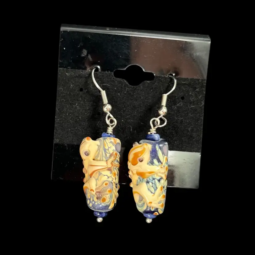 Art Glass Sloth Earrings, Unique Lampwork Glass Animal Earrings, Fish Hook Earrings, Unique Animal Jewelry