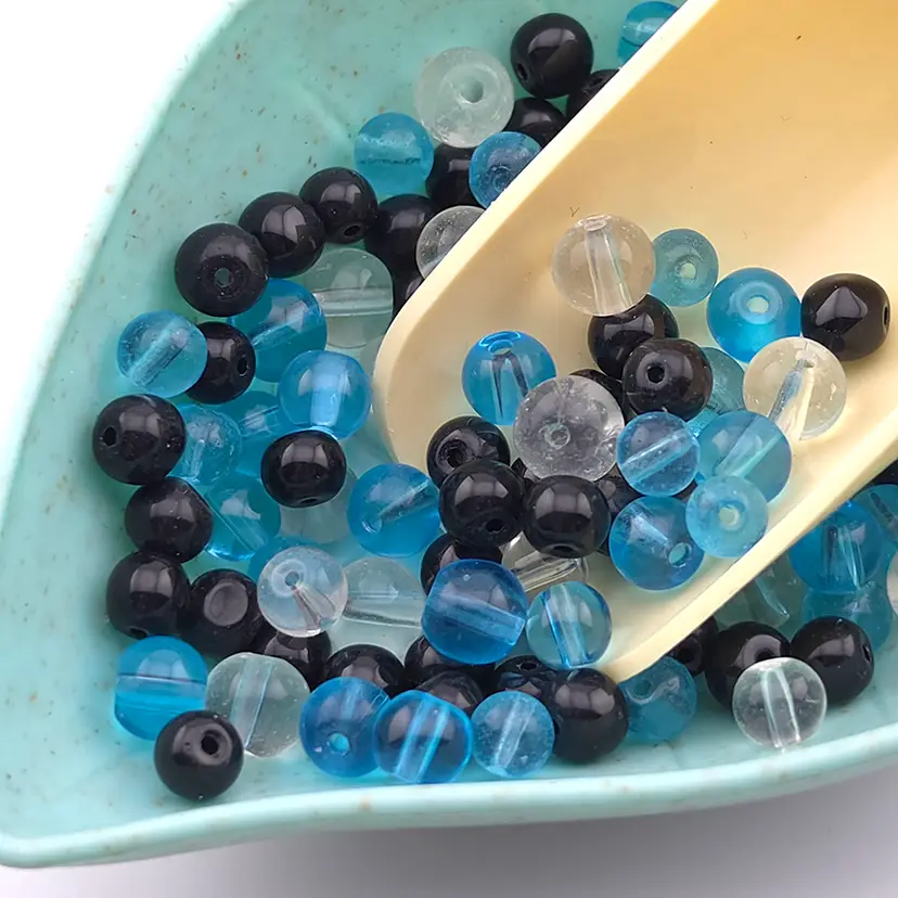 100pcs 5-6MM Glass Beads, aqua, black & clear #BC134
