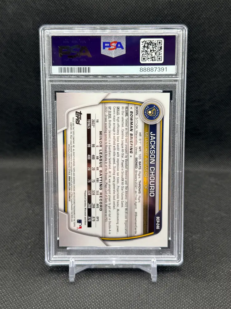 Jackson Chourio 2023 Bowman Chrome Sapphire Prospects Yellow /50 PSA 10