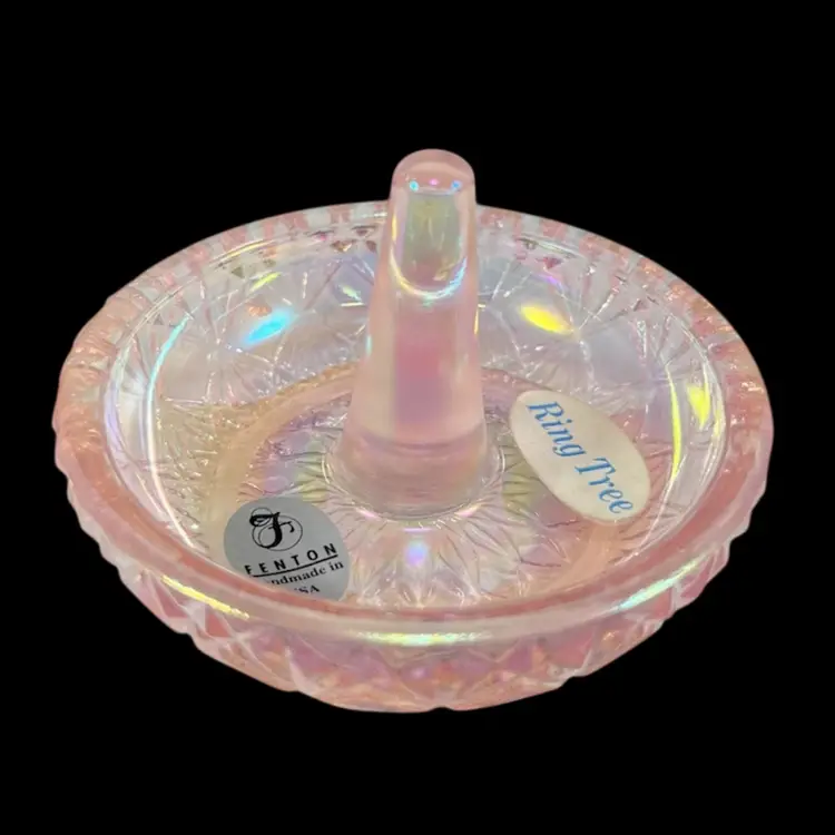 Fenton Iridescent Pink Ring Tree, Fenton Glass Iridescent Light Pink Ring Dish
