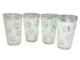Vintage White Frosted Atomic Snowflake 10 Oz Federal Glass Tumblers Set Of 4 MCM