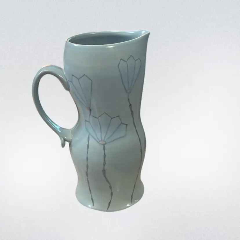 Artist-Signed Studio Pottery Pitcher - 9” in height, 3” in diameter at the top, and 4.25” in diameter at the bottom