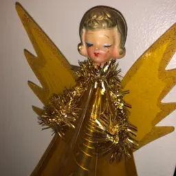 Vintage Angel Tree Topper
Bright Golden 
Acetate with Rubber Head
7 1/2"H
