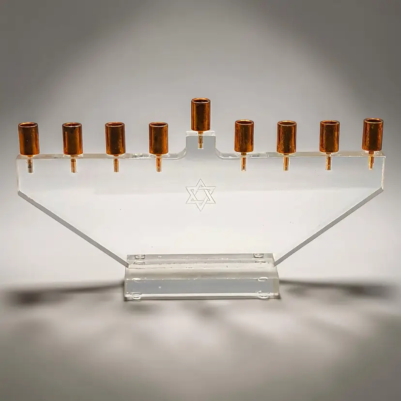 Vintage Jewish Lucite Pexiglass Acrylic w/Brass Hanukkah Menorah MCM 9.5 X 5