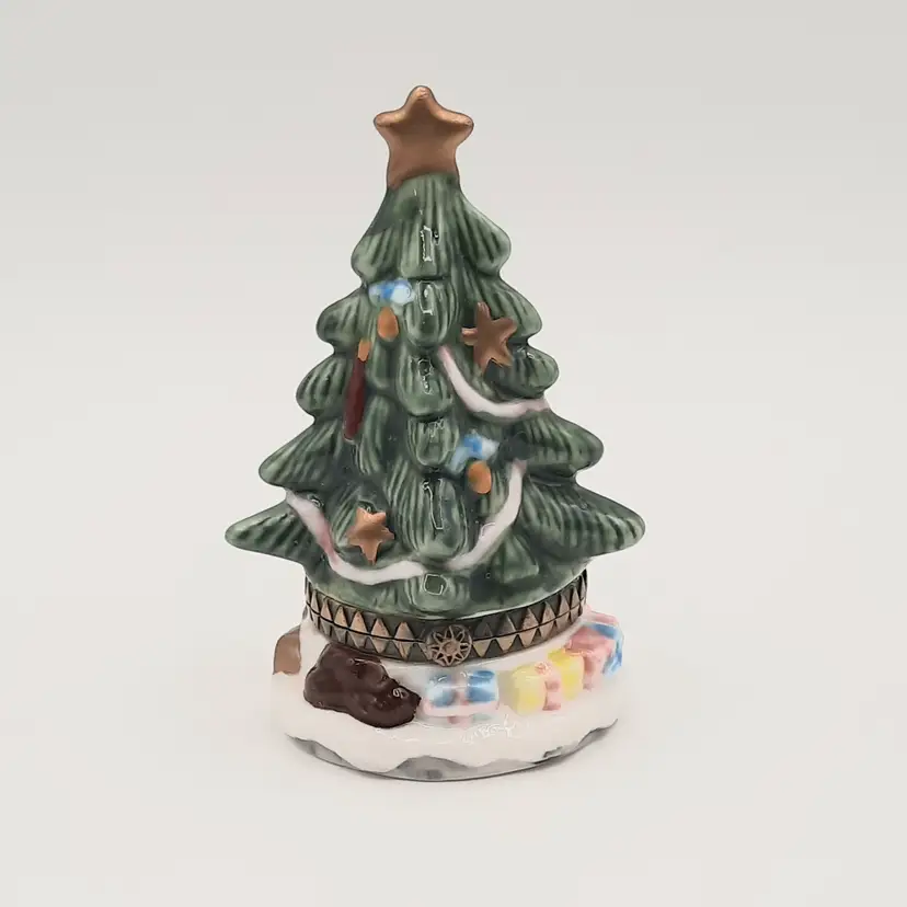 Christmas Tree with Presents Hinged Trinket Box