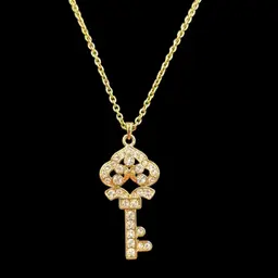 Alexander Kalifano Gold Tone Chain w/Swarovski Crystal Key Pendant