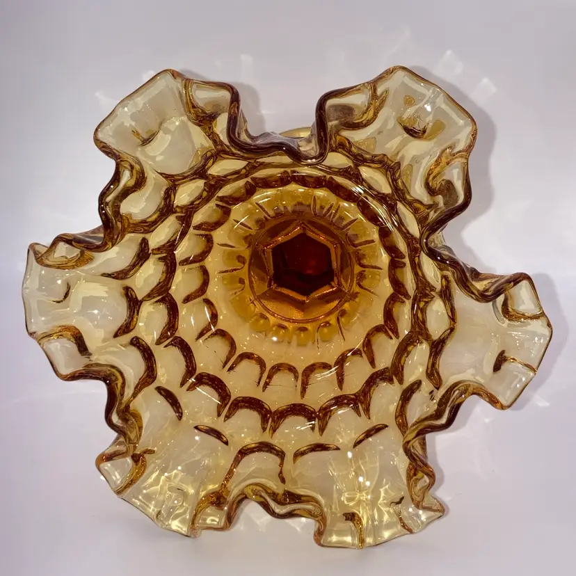 Fenton Thumbprint Amber Glass Pedestal Compote! 6” Tall 5 1/2” Wide!