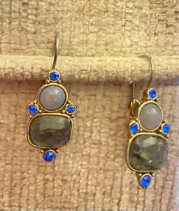 Moonstone, Sapphire And Labradorite Pierced Dangle Drop Earrings