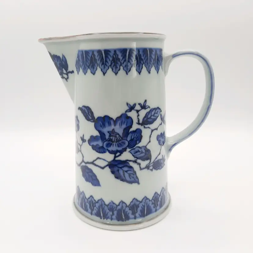 Vintage Toyo Dover Blue Japan Floral Leaf Pitcher Teapot
