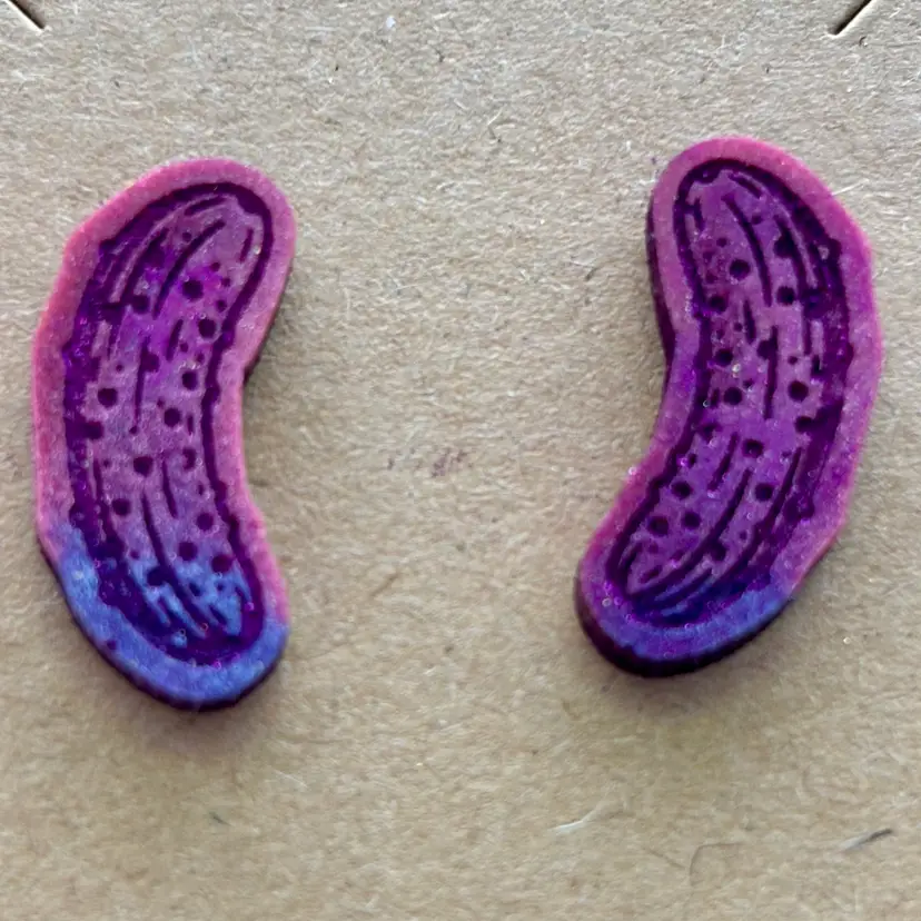 Magenta And Purple With Dark Pink Shimmery Accent Pickle Stud Earrings *GLOWS* Made By Me