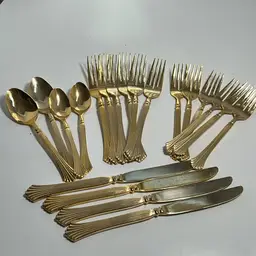 Gold Tone Stainless Steel Flatware 20 Pieces Signed Rogers Korea