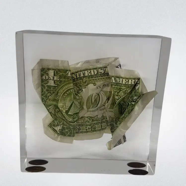 021. Lucite Acrylic Dollar Bill 4” Paperweight