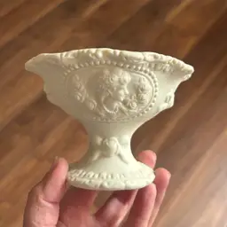 Vintage Jasperware Style Matte Porcelain Bow Cameo Rose Small Compote Pedestal Dish