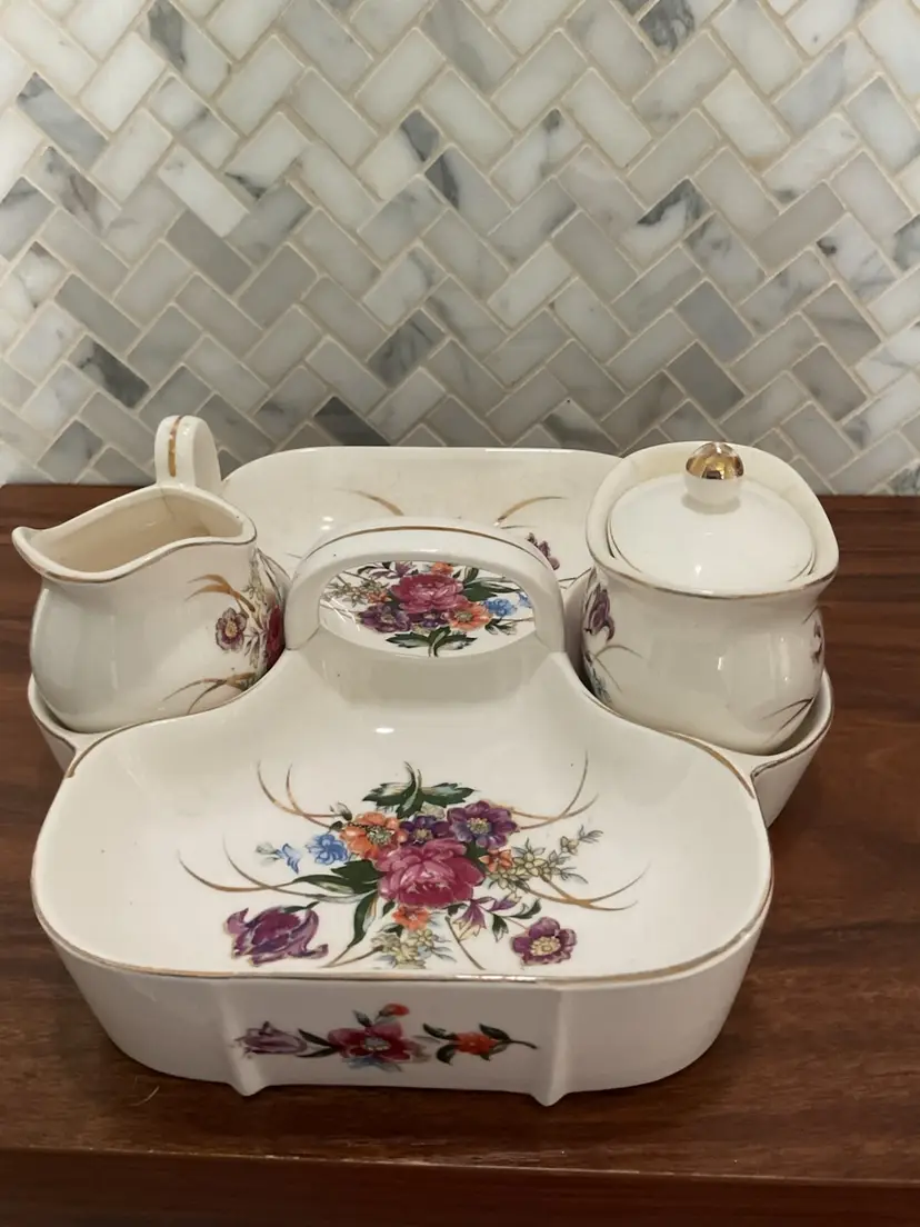 Vintage Porcelain Rose Pattern Serving Set - 4 Pc Call Outs