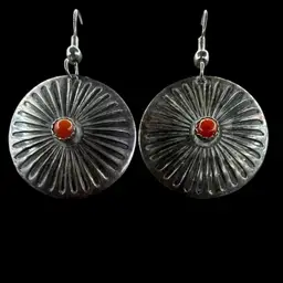 Vintage Navajo Sterling Silver And Red Coral Earrings
