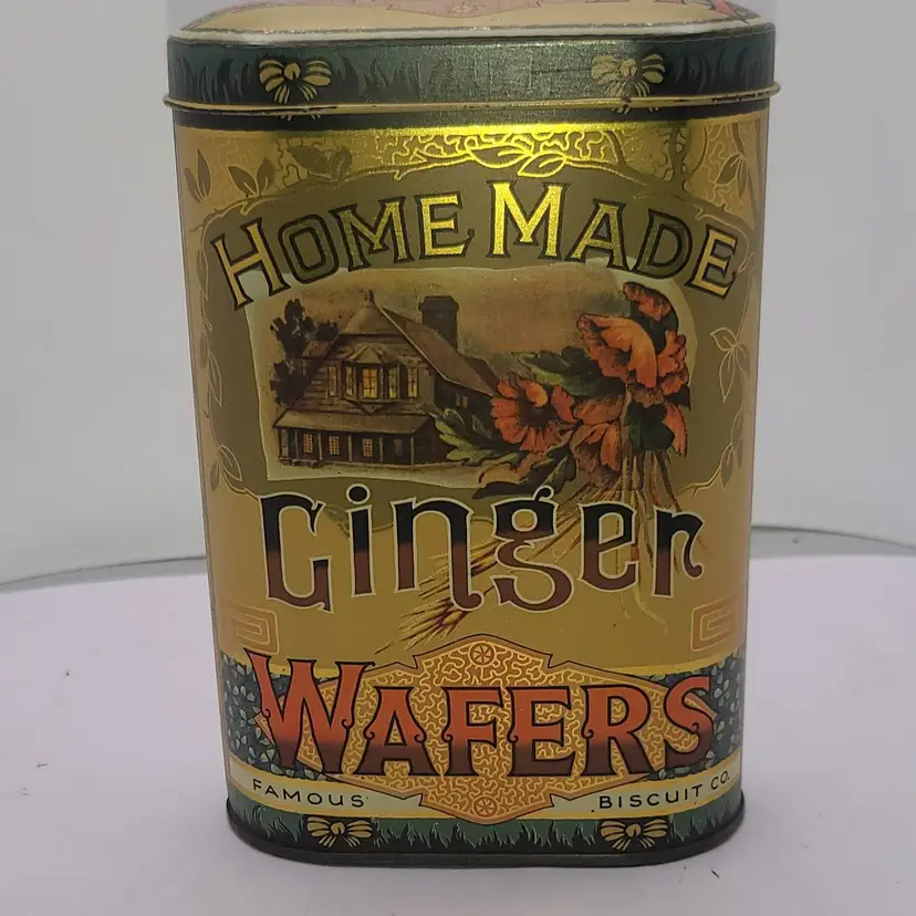 Vintage "Home Made Ginger Wafers" Tin Daher England 5.5" for the Famous Biscuit Company
