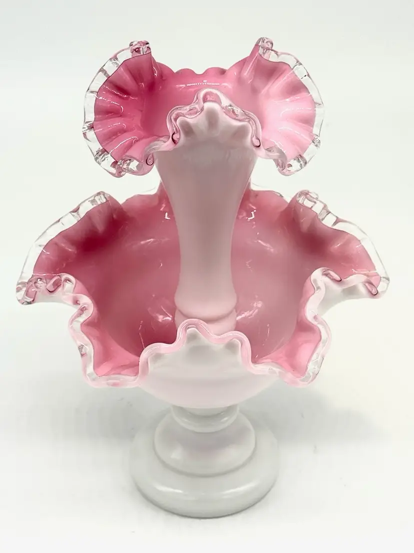 002.  Fenton Pink White Epergne