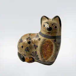 Tonala Mexican Pottery Cat Hand Painted  6.25” T X 6” W