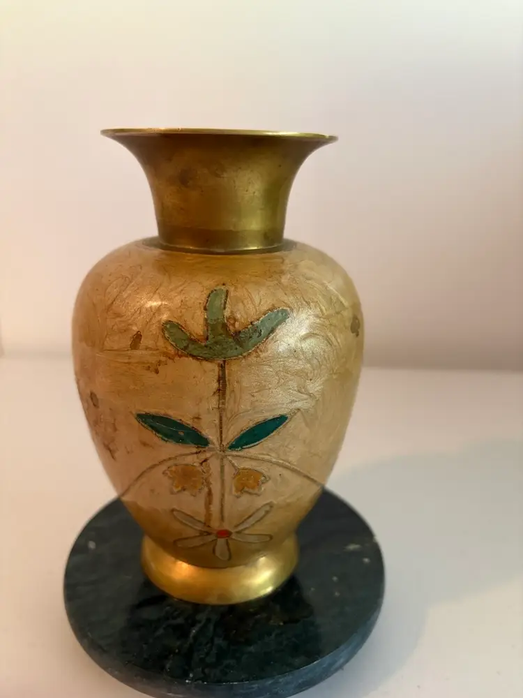 Vintage Cloisonne Brass Floral Enamel Vase