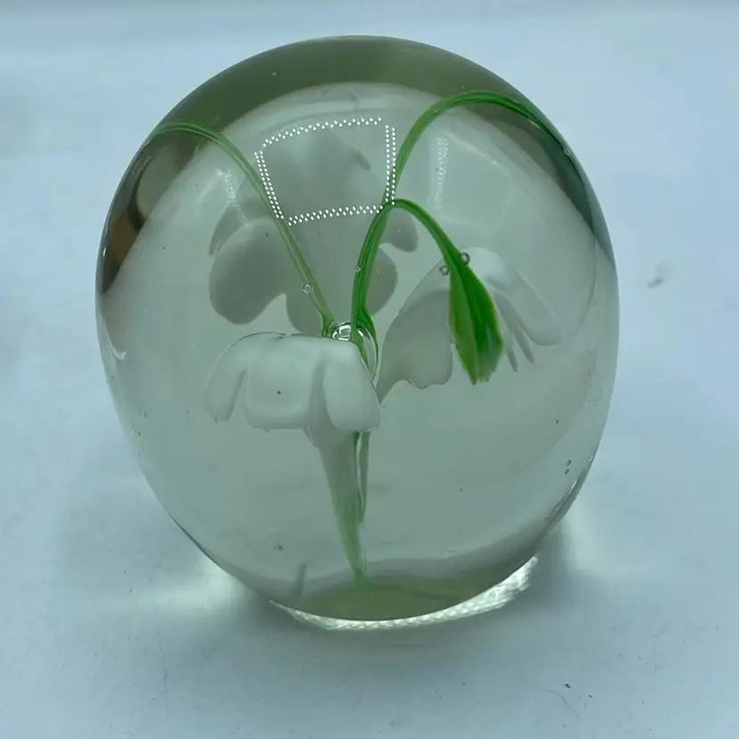 Paperweight With White Floral Design 2.5 Inches