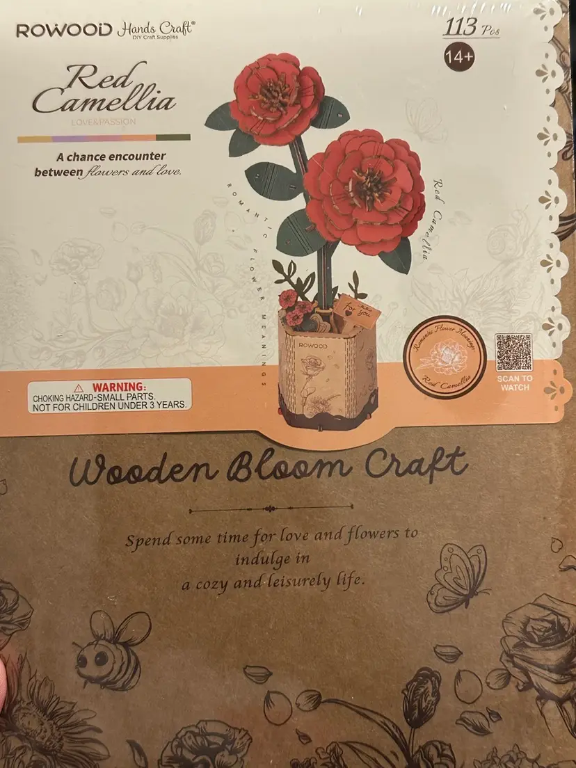 DIY 3D Wood Puzzle Red Camellia 113pcs